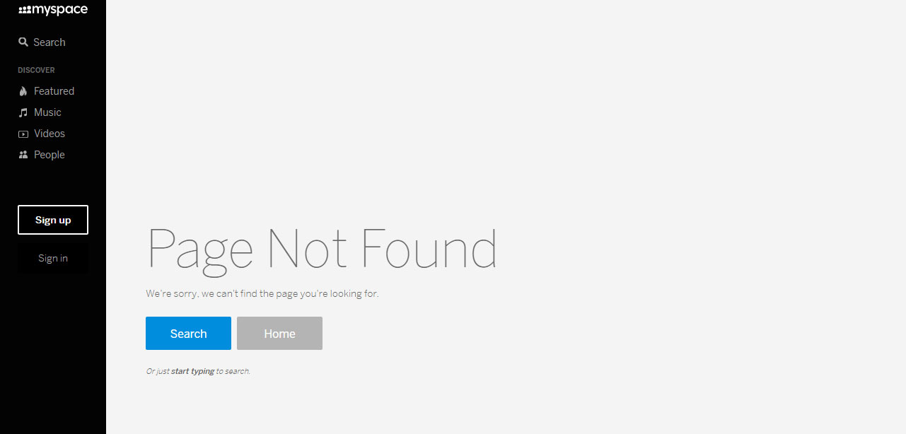 Страница 404 портала MySpace.com
