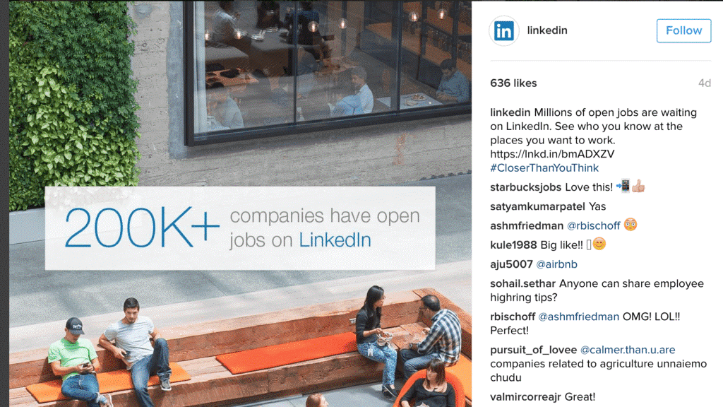 LinkedIn рекламирует интересный процесс поиска работы, а не просто продукт